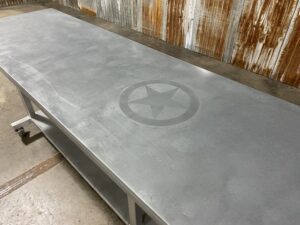 The top view of a Galvanized series worktable