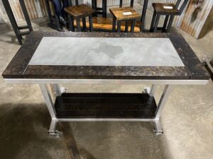 Distressed Metal Inlay used for the Worktables