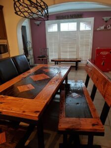 Beautiful setting of Dining Table with matching benches