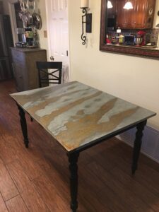 Distressed Galvanized top designed at Hawthorne Tables