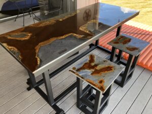 Designer Rustic Metal Tops made at Hawthorne Tables