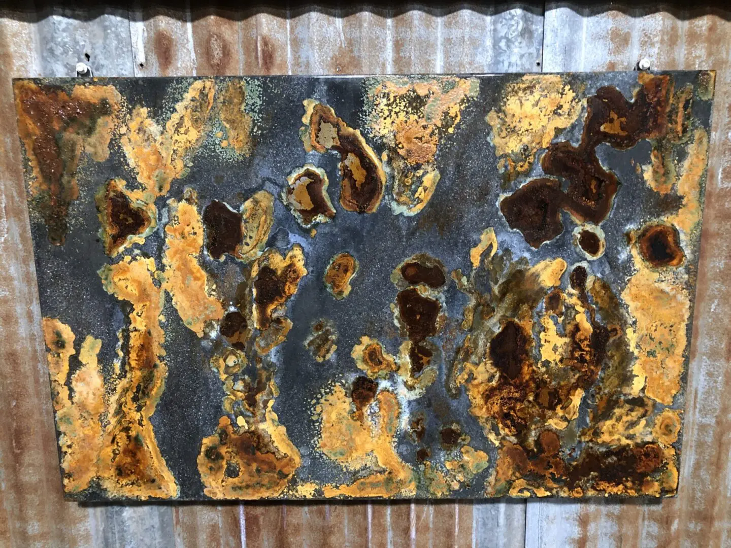 A very close shot of the Bubbling Rust Wall Art
