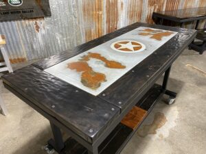 Designer finish of the Distressed Metal Inlay Worktable
