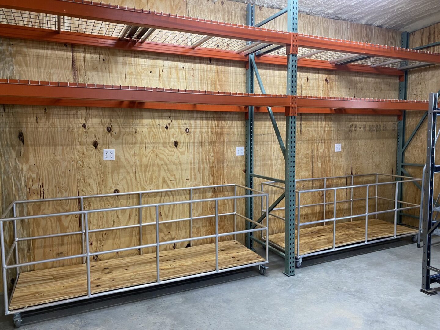 An empty storage facility with shelves